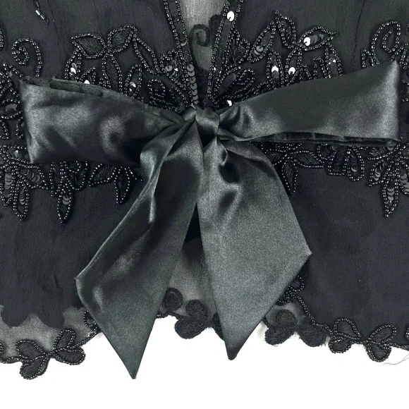 Adrianna Papell Boutique Black Silk Beaded Sheer Shrug